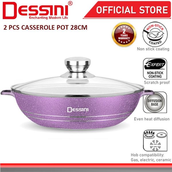 DESSINI ITALY GLSP-28 Granite Die Cast Aluminium Non Stick Casserole Pot Bowl Deep Fry Pan Cookware Tool PERIUK (28cm)
