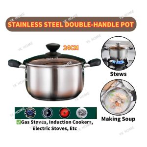 YK Stainless Steel DOUBLE HANDLE POT COOKWARE PERIUK PEMEGANG Kitchenware 24cm
