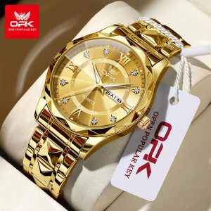 OPK Jam Tangan Lelaki Original Kalis Air Asli Dengan Kotak New 2025 Tali Keluli Tahan Karat Warna Emas Putih dan Biru Watches 6023 Rotundity Bahan logam dalam stok Warna berbilang Pejabat parti pemberian hadiah Garanti 1 tahun