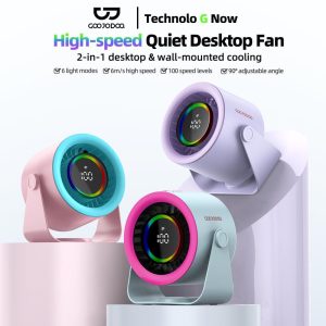 Kipas Beredar Mudah Alih, GOOJODOQ, 2-dalam-1 Dipasang di Dinding dan Desktop, Aliran Udara 10x Berkuasa tetapi Tenang, 100 Tetapan Kelajuan, Paparan LED, Bateri berkapasiti besar 4000mAh, Pencahayaan Ambien Dinamik, Sesuai untuk Kegunaan Rumah, [MY]