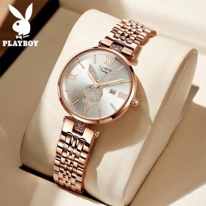 PLAYBOY Jam Tangan Wanita Original Waterproof Quartz Movement Luxury Stainless Steel Business Fashion Luxurious Women Watches 2054 Bead Rotundity Bahan logam dalam stok Warna berbilang Ada kotak Ada alat Parti pemberian hadiah Garanti 3 tahun