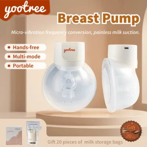[yootree]Hands-Free Electric Breast Pump,Smart wearable breast pump featuring 9-stage intelligent indicators,portable design,pain-free suction,leak-proof technology,quiet motor,automatic suction adjustment.Comes with a bonus pack of 20 storage bags.