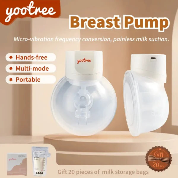 [yootree]Hands-Free Electric Breast Pump,Smart wearable breast pump featuring 9-stage intelligent indicators,portable design,pain-free suction,leak-proof technology,quiet motor,automatic suction adjustment.Comes with a bonus pack of 20 storage bags.