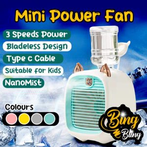 【Bing Bling】(Tahan 4 Jam - Kipas Kucing) 2025 Home Humidification Spray Mini Fan Office Desktop Air Cooler Usb Charging Portable Desktop Small Fan