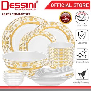 DESSINI ITALY 26 Pcs Ceramic Serving Bowl Plate Dish Spoon Salad Soup Pasta Casserole Pot Dinnerware PINGGAN MANGKUK