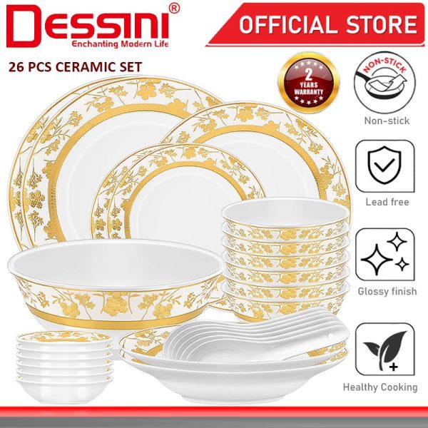 DESSINI ITALY 26 Pcs Ceramic Serving Bowl Plate Dish Spoon Salad Soup Pasta Casserole Pot Dinnerware PINGGAN MANGKUK