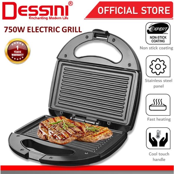 DESSINI ITALY Double Sided Electric Pizza Panini Waffle Sandwich Maker Toaster Barbecue BBQ Grill Non-Stick Baking Pan