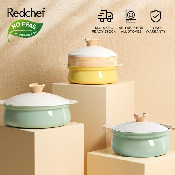 Redchef Nonstick Ceramic Rock Table Soup Pot Non Toxic, PFAS& PTFE& PFOA Free Casserole 20/24cm Suitable for All Stoves