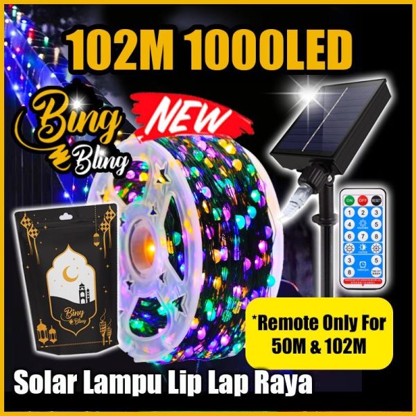 💘【𝐁𝐢𝐧𝐠 𝐁𝐥𝐢𝐧𝐠】【𝐏𝐫𝐞𝐦𝐢𝐮𝐦 】 2025 Viral Lampu Raya 8Modes【102| 55 | 44 | 33 | 22 | 12M + Roller 】SOLAR LED Outdoor Waterproof Lampu Lip Lap Klip Kelip Kelip2 Warna Warni Fairy String Colour Light Lighting Taman Hiasan Decoration Lights