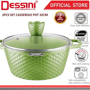 DESSINI ITALY GGF-32 Granite Die Cast Aluminium Non Stick Casserole Pot Bowl Deep Fry Pan Cookware Tool PERIUK (32cm)