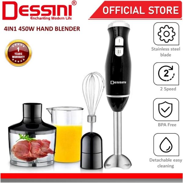 DESSINI ITALY 4 IN 1 Hand Blender Chopper Mixer Grinder Juicer Food Processor Stainless Steel Knife Blade Pengisar