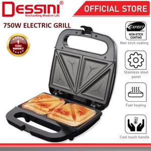 DESSINI ITALY Double Sided Electric Pizza Panini Waffle Sandwich Maker Toaster Barbecue BBQ Grill Non-Stick Baking Pan