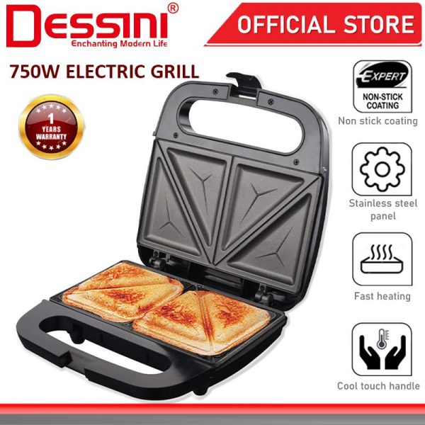 DESSINI ITALY Double Sided Electric Pizza Panini Waffle Sandwich Maker Toaster Barbecue BBQ Grill Non-Stick Baking Pan