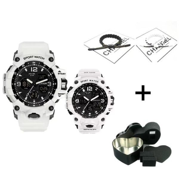 Jam Tangan Pasangan, AW24 SANDA, 6030 + 942, Tangan Berkilau, Jam Tangan Elektronik, Jam Tangan Digital, Sesuai untuk Kekasih