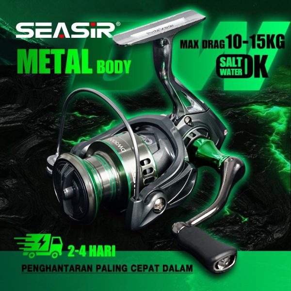 Kekili Memancing Berputar, DW, Semua Logam, Nisbah Gear 5.2: 1, Siri 1000-7000, Seret Maks 15kg, Sesuai untuk Memancing Air Masin, Reka Bentuk Murah, Direka di Jepun, Logam Penuh, Spindle Keluli Tahan Karat