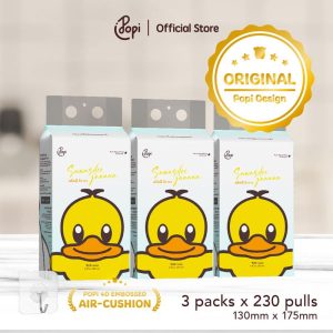 [3 pek ORIGINAL TISU ITIK POPI] Popi Tisu Gantung Viral 4 Lapisan 920 Helai, Saiz S Tisu Itik Air Cushion Tebal (130mm x 175mm) Pulpa Kayu Asli, FREE 1 HOOK