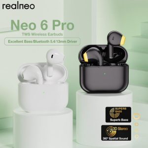 【COD&Local Delivery】Realneo Neo 6 Pro TWS Bluetooth Earphone HiFi Quality Electronic True Wireless Audio 192KHZ/24bit HD encoding and decoding with Mic V5.4 Superb Bass(Antibacterial Earplugs 99.9% Antibacterial )