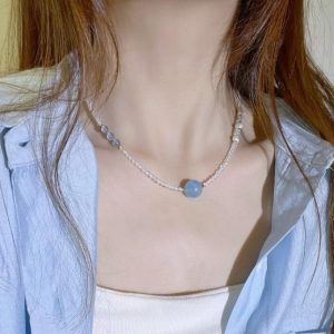 [Permata+925 perak]Kalung Peluh Musim Panas & Loket nilam besar Tahan Kotoran Kalung Cantik Hypoallergenic untuk Wanita Barang kemas yang bergaya dan serba boleh