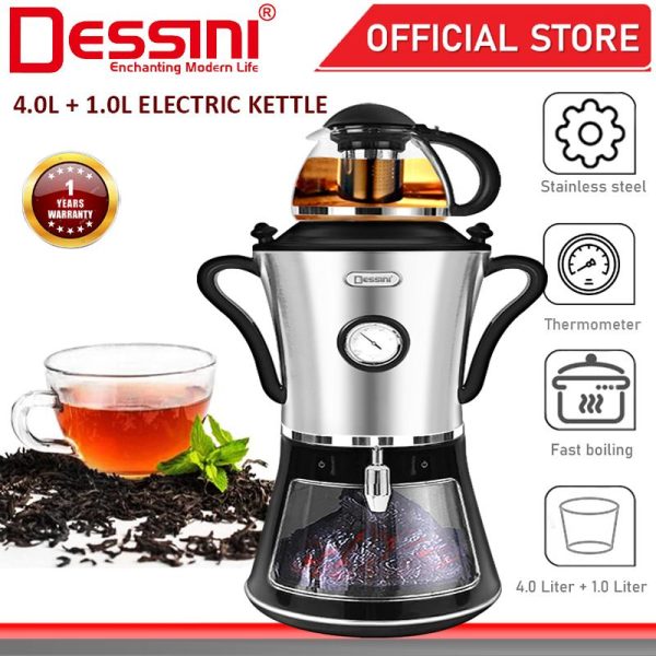 DESSINI ITALY 4.0L + 1.0L Stainless Steel Electric Kettle Temperature Control Automatic Cut Off Boiler Jug Teapot Cerek
