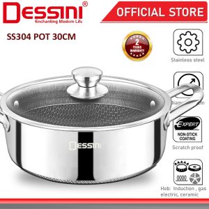 DESSINI ITALY 30CM Honeycomb SUS304 Stainless Steel Casserole Induction Non-stick Pot Bowl Pan Wok Cookware Kuali PERIUK