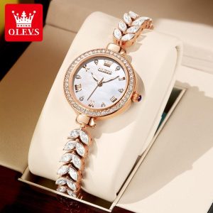 OLEVS Jam Tangan Wanita Perempuan Tali Fesyen Baru Fungsi Berkilau Kalis Air Hiasan Berlian Sesuai Watches for Women with Box 9971 Bead Rotundity Bahan logam dalam stok Banyak warna Pejabat parti pemberian hadiah Garanti 1 tahun