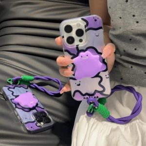 Sarung Telefon Raksasa, Warna Ungu, dengan Pemegang dan Lanyard, Serasi dengan iPhone 11, 15, 14, 13, 12, Pro, Xs Max, XR, X, 7, 8 Plus, IMD Korea, Anti-Cap Jari, Sarung Telefon Bimbit Bercahaya, Kalis Kejutan, Penutup Belakang Pelindung