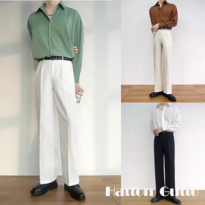 Seluar Sut Tidak Besi, Gaya Selipar Drapey, Untuk Lelaki, Kaki Lurus, Longgar, Gaya Korea, Sut Putih, Kaki Lebar, Seluar Kasual, Tersedia dalam Warna Putih, Hitam dan Aprikot, Saiz S-3XL, X245