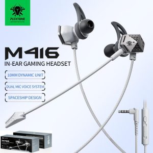 【New Arrivals】Fon Telinga Permainan, PLEXTONE M416 Cyberpunk Gaming Earphones with Long Microphone，In-ear Wired Earphone，2025 New PUBGM Gaming Headphone，Gamer E-sports Earbuds，Gen5 Tracker Speakers，Volume Control，Double Microphone