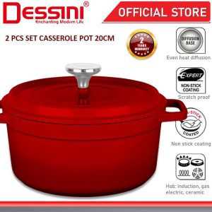 DESSINI ITALY iNM-20 Die Cast Aluminium Non Stick Casserole Pot Bowl Deep Fry Pan Cookware Tool PERIUK (20cm)