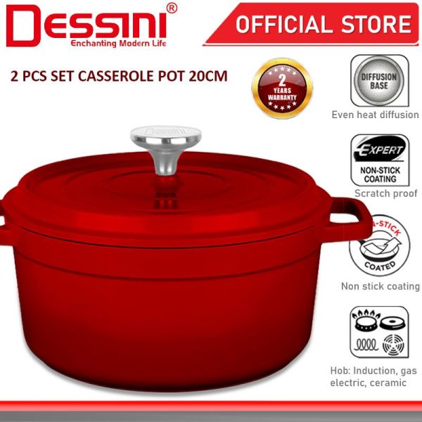 DESSINI ITALY iNM-20 Die Cast Aluminium Non Stick Casserole Pot Bowl Deep Fry Pan Cookware Tool PERIUK (20cm)