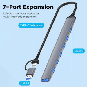 7 Ports 2-in-1 USB 3.0 HUB Type-c Adapter Splitter Dock Multiport USB 2.0 High Speed Transmission Expander For MacBook PC Laptop Accessories