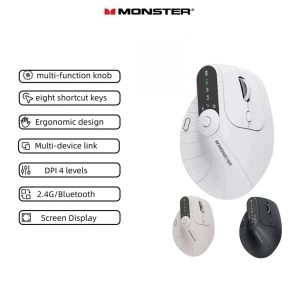 Tetikus Stereoskopik Menegak, MONSTER M2Ppro, Tetikus Bluetooth Tanpa Wayar Ergonomik, Butang Berbilang Fungsi, Penukaran Paparan Skrin Dua Mod, Sambungan 2.4G / 5.4 Bluetooth, Menyokong Pelbagai Peranti
