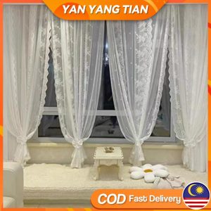 Tirai Tingkap Renda, YANYANGTIAN, Privasi dan Tirai Pintu, Boleh Dicuci, Tirai Jacquard, Hiasan Rumah, Batang Langsir Boleh Tarik