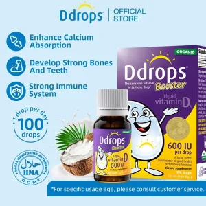 Ddrops Titisan Vitamin D3 untuk kanak-kanak 1 tahun ke atas 600IU Vitamin D3 Tanpa perisa, warna, gelatin Import dari Kanada