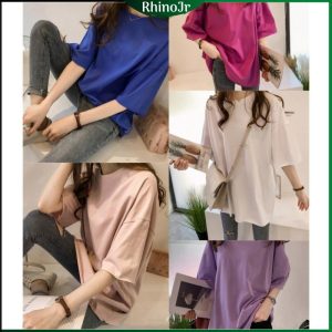 TS26 Rhinojr Women New Plus Size Candy Color Short Sleeve T-shirt Women Half Sleeve Top