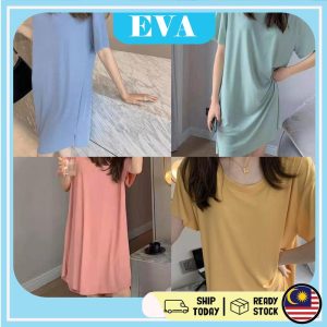 READY STOCK EVA Casual & Comfortable Ice Silk Women Sleepwear Short-sleeved Top Nightdress Pajamas Perempuan