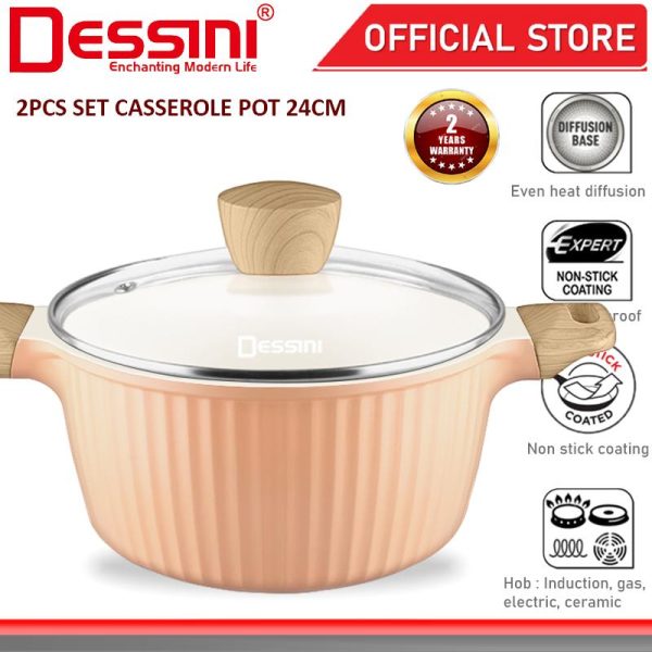 DESSINI ITALY iFUJITA 24CM Casserole Die Cast Aluminium Induction Non Stick Pot Bowl Pan Wok Cookware Kuali PERIUK