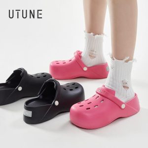 Sandal Tapak Tebal, UTUNE, Kasut Terompah, Untuk Wanita, Kasut Lubang, Slaid Jalan Fesyen Luaran, Bahan EVA, Lembut dan Tidak Licin, Sesuai untuk Musim Panas