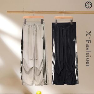 Seluar Tracksuit Lelaki, Uniseks, X-Fesyen, Zip Lurus dan Longgar, Anjal, Seluar Panjang, Seluar Peluh, Sesuai untuk Sukan, Tersedia dalam Warna HITAM / KHAKI