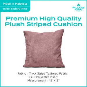 PILLOWKING - 0.6KG Square Cushion Striped Velvet Bantal Baldu Elegant High Quality Home Living Sofa Pillow 18"x18"