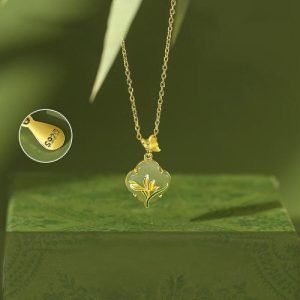 [Hetian Jade+925 Silver]Kalung Peluh Musim Panas & Loket Magnolia Tahan Kotoran Kalung Cantik Hypoallergenic untuk Wanita Barang kemas yang bergaya dan serba boleh gelang jade original