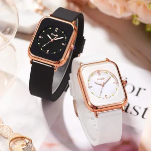 Jam Tangan Kasual Fesyen Wanita, POSHI, Jam Tangan Gaya Korea Segi Empat Elegan, Kalis Air, Jam Tangan Kuarza Sukan, Untuk Wanita