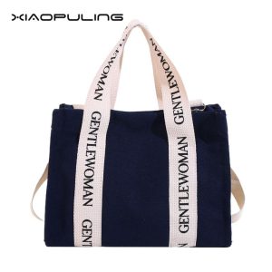 XIAOPULING Beg Tangan Wanita Santai Kanvas Cetak Huruf Rekaan Tote 2025 Tali Bahu Ringan Kain Bags Totebag gals bag