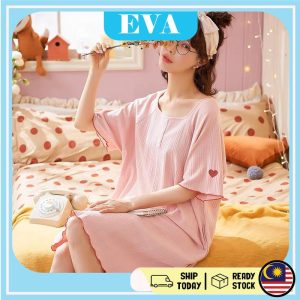 READY STOCK EVA New Pyjamas Women pajamas Ladies t-shirt baju tidur perempuan dresses sleepwear nightwear Dress Cotton