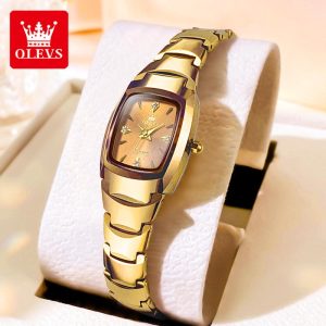 OLEVS Jam Tangan Wanita Perempuan Original Analog Aesthetic Waterproof Luminous Women Luxury Fashion Watches with Box 7006 persegi Bahan logam dalam stok Banyak warna Pejabat parti pemberian hadiah Garanti 1 tahun
