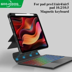 GOOJODOQ iPad Removable Magnetic Case with Keyboard | NO IPAD NO TABLET | Portable Bluetooth Backlit Trackpad Keypad Stylus Pencil Slot | Compatible with iPad / Gen 7 / Gen 8 / Gen 9 / Air 4 / Air 5 / Air 6 / Pro 11