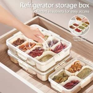 Bekas Penyimpanan Makanan, Boleh Ditindan, Penyusun Peti Sejuk, Penyusun Dapur, Penyusun Peti Sejuk, Dibahagikan, Boleh Tanggal, Petak, Peralatan Dapur