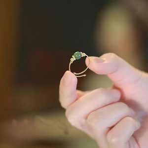 [Hetian Jade+14k]cincin Reka bentuk asal Retro dan ringkas Diperibadikan Bergaya dan serba boleh Boleh Laras