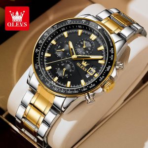 【Garansi 1 Tahun】OLEVS Jam Tangan Lelaki Pria Original Waterproof Quartz Movement Stainless Steel NEW Luminous Calendar Business Genuine Leisure Men Watches 705 with Luxury Box