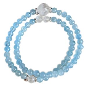 [Permata]Gelang Musim Panas Aquamarine-Moonstone Beads Hypoallergenic Dainty Gelang untuk Wanita Barang kemas yang bergaya dan serba boleh